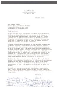 Fundraising Letter for Dewey Bartletts Potential U.S. Senate Campaign, 1971-07-14