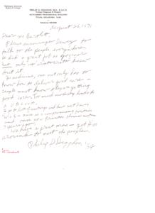 Professional Letter from Dr. Philip D. Diggdon; M.D.; F.A.C.S. to Mr. Bartlett Regarding Dewey&#39;s Governorship, 1971-08-26