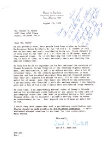 Fundraising Letter for Dewey Bartletts Potential U.S. Senate Run in 1972, 1971-08-25