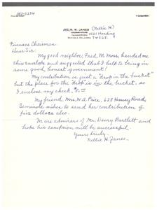 Letter from Nellie H. Janes Supporting Dewey Bartletts Campaign, 1973-01-01 - 1974-12-31
