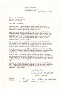 Request for Campaign Contributions for Dewey Bartletts Senate Run, 1971-12-01