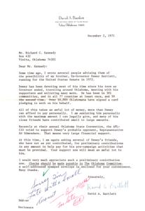 Fundraising Letter for Ex-Governor Dewey Bartletts Potential 1972 Senate Run, 1971-12-02