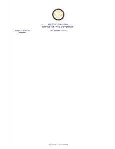 ["This text is a letterhead from the State of Oklahoma, dated 1907, with the name of the Governor, Dewey F. Bartlett, and the location of the office in Oklahoma City. It also states that the printing was not done at state expense."]