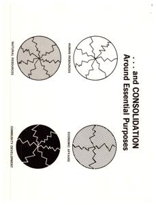 ["The text discusses the consolidation of essential purposes in the areas of human resources, economic affairs, natural resources, and community development."]