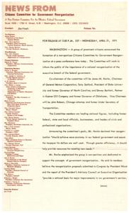 ["A non-partisan Citizens Committee for Government Reorganization has been formed by prominent citizens, including former officials and business leaders, to advocate for rational reorganization of the executive branch of the federal government. The committee believes that reorganization will lead to greater efficiency, economy, and better use of taxpayer dollars. They support President Nixon's reorganization proposals and aim to change the focus of the federal bureaucracy from constituency to purpose. The committee emphasizes the importance of reform before public frustration with government reaches a crisis point."]