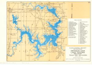["Denison Dam, Lake Texoma, Flood Control Project, Red River Basin. 10.5 x 15.2. United States, Dept. of the Army, Tulsa District Corps of Engineers, 1972."]