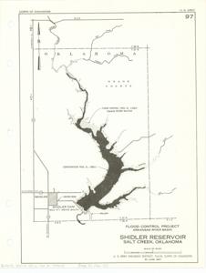 ["Shidler Reservoir, Flood Control Project, Arkansas River Basin. 8 x 10.5. United States, Dept. of the Army, Tulsa District Corps of Engineers, 1967."]