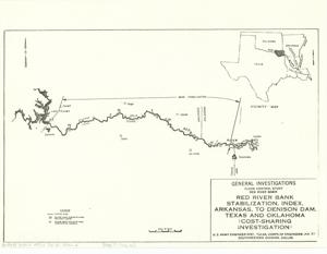 ["Red River Bank Stabilization, Index, Arkansas, to Denison Dam, Texas and Oklahoma Cost-Sharing. 8 x 10.6. United States, Dept. of the Army, Tulsa District Corps of Engineers, 1977."]