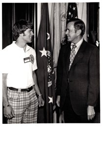 ["The image depicts Dewey Bartlett standing with Joe Davis, an American Legion, Boys Nation member"]