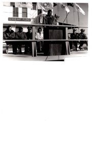 ["The image depicts Dewey Bartlett speaks to visitors during welcoming ceremonies for the Sergeant Floyd to Sallisaw, Oklahoma"]