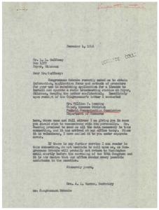 Confidential Request for Radio Broadcasting License Information, 1946-11-27