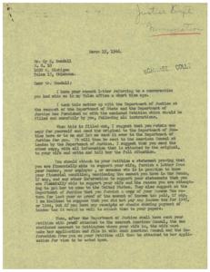 Immigration Petition Process: A Letter to Mr. Cy E. Kendall, 1946-03-13