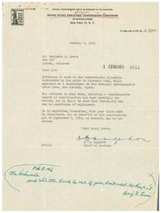 Denied Compensation Claim and Appeal: Correspondence Between United States Employees&#39; Compensation Commission and Mr. Benjamin D. Lewis, 1945-01-01 - 1946-12-31