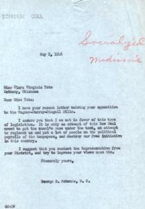 1946 Letter from George B. Schwabe Expressing Opposition to Wagner-Murray-Dingell Bills, 1946-05-02