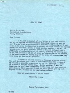 Correspondence between Dr. J.E. Wallace and Congressman George Schwabe Regarding Medical Economics and Socialized Medicine in 1946, 1946-07-16