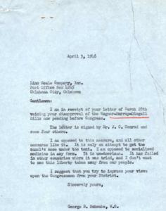 Opposition to the Wagner-Murray-Dingell Bill: A Letter Exchange Between the Line Scale Company and Representative George B. Schwabe, 1946-04-03