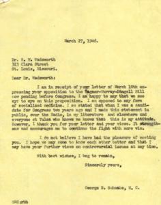 Correspondence Regarding Opposition to the Wagner-Murray-Dingell Bill in 1946, 1946-03-27