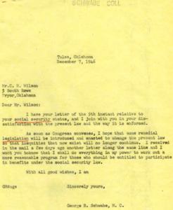1946 Correspondence Regarding Social Security Concerns from George B. Schwabe, M. C. to Mr. C. H. Wilson, 1946-12-07