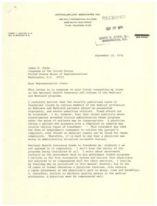 Letter from Dr. Hubert L. McClure to Congressman James R. Jones, September 22, 1976