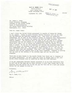 Letter from Dr. Guy D. Reed to Congressman James R. JonesLetter from Dr. Harry E. Livingston to Congressman James R. Jones, September 28, 1976