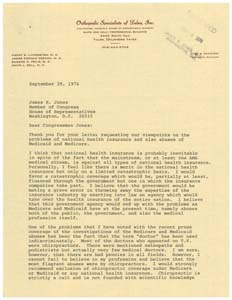 Letter from Dr. Harry E. Livingston to Congressman James R. Jones, September 29, 1976