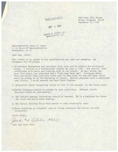 Letter from Jack and Oleta Hill to Congressman James R. Jones, September 27, 1976