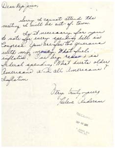 Letter from Ms. Helene Anderson to Congressman James R. Jones, September 22, 1976