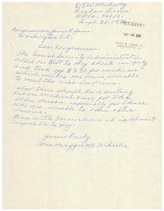 Letter from Mrs. Maggie M. Wheeler to Congressman James R. Jones, September 20, 1976