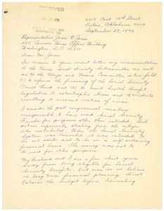 Letter from Mrs. James [Sanderson?] to Congressman James R. Jones, September 23, 1976