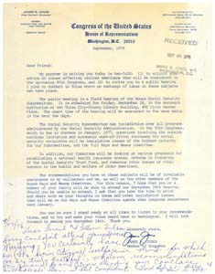Letter from Billie and Burt Douthit to Congressman James R. Jones, September 27, 1976
