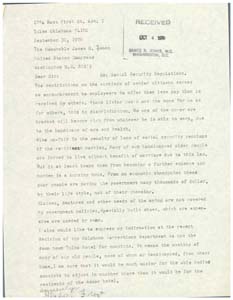 Letter from Ms. Gladys [Frost?] to Congressman James R. Jones, September 30, 1976