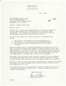 Letter from Mr. Harold R. Meyer to Congressman James R. Jones regarding gun control, May 4, 1976