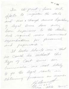 Letter from [Mr.?] H. Bennett to Congressman James R. Jones regarding gun control, May 8, 1976
