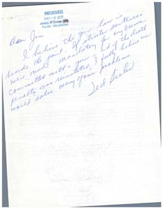 Letter from Mr. Jed [Sieler?] to Congressman James R. Jones regarding gun control, May 6, 1976