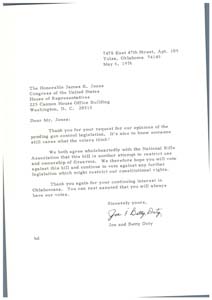 Letter from Mr. and Mrs. Joe and Betty Doty to Congressman James R. Jones regarding gun control, May 6, 1976