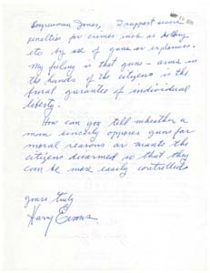Letter from Mr. Harry Evans to Congressman James R. Jones regarding gun control, May 10, 1976