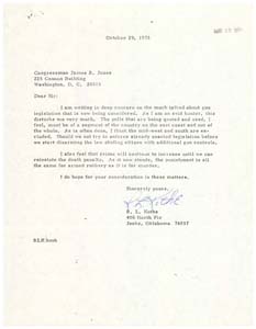 Letter from Mr. R. L. Kothe to Congressman James R. Jones regarding gun control, October 29, 1975