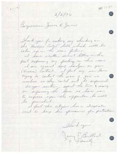 Letter from Mr. Jerry F. Bullard to Congressman James R. Jones regarding gun control, April 30, 1976 - May 3, 1976