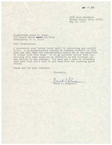 Letter from Mr. Frank T. Elmgren to Congressman James R. Jones regarding gun control, May 11, 1976