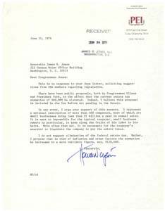 Letter from Mr. Howard Upton to Congressman James R. Jones Regarding Tax Related Legislation, June 21, 1976