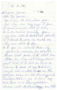 Letter from Ms. Carrie Johnson to Congressman James R. Jones regarding legislative issues, May 7, 1976