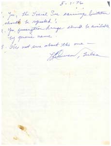 Letter from [illegible] to Congressman James R. Jones regarding legislative issues, May 1, 1976