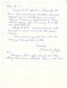 Letter from Ms. Florence E. Griffin to Congressman James R. Jones regarding legislative issues, May 3, 1976