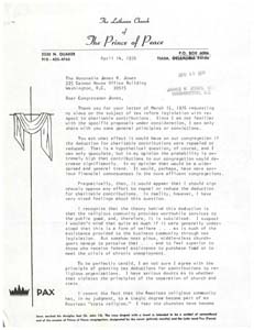 Letter from Rev. Donald J. Dallmann to Congressman James R. Jones regarding potential changes to tax laws, April 14, 1976