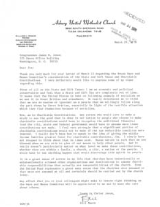 Letter from Rev. Bill Mason to Congressman James R. Jones regarding potential changes to tax laws, March 29, 1976