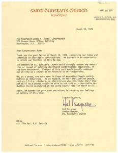 Letter from Mr. Hal Musgrove to Congressman James R. Jones regarding potential changes to tax laws, March 24, 1976