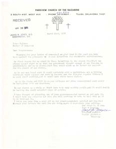 Letter from Rev. Carl J. Moore to Congressman James R. Jones regarding potential changes to tax laws, March 23, 1976
