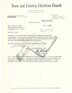 Letter from Rev. Fred Fish to Congressman James R. Jones regarding potential changes to tax laws, March 22, 1976