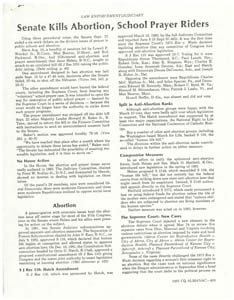 Pages from the 1982 CQ Almanac regarding abortion, prayer in schools, and immigration reform