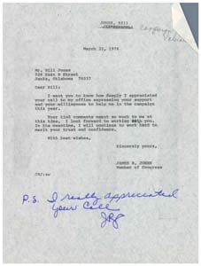 Letter from Congressman James R. Jones to Mr. Bill Jones, March 22, 1976